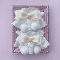 ポンポン付きお袖留め♡ふりふり コットンレース アイボリー ロリィタ♡