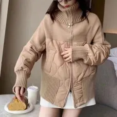 ベージュ ハイネックビック襟ジャンパー ニコアンド クラシカルエルフ