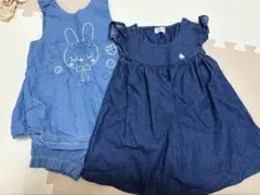 POLOデニムワンピース95、KPデニム風セットアップ90