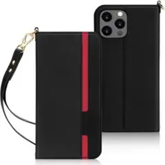 新品未使用 iPhone14ProMax用ケース　手帳形 ストラップ付　黒赤