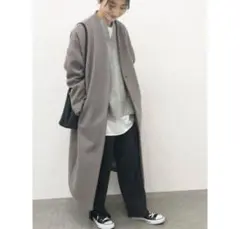 グレー ノーカラー ロングコート journal standard