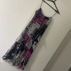 値下Nicole Miller 柄シルクキャミワンピ白黒ピンク2のサムネイル