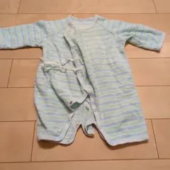 ロンパース・カバーオール 水色と緑のストライプ 50～70cm
