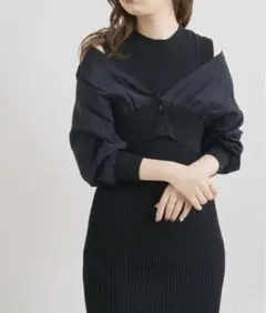 ロングワンピース　ノースリーブワンピース　ノースリーブ　リブニットワンピース