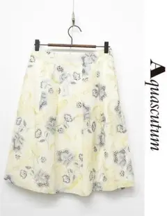 Z054/美品 Aquascutum ひざ丈スカート 総柄 花柄 リネン混 8
