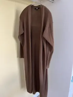 ブラウンリブ編みロングカーディガン