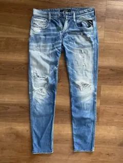 Replyダメージ加工 ライトブルー デニムパンツ