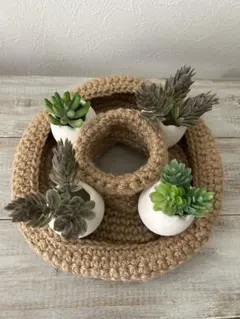 手作り ハンドメイド⭐️麻編み 多肉植物プランターカバー　花器　小物入れ