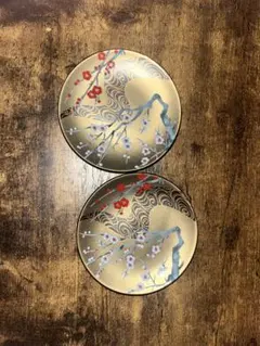 金彩 梅柄 和風丸皿 2枚セット和モダン 飾り皿 菓子皿 高級感あり直径10cm