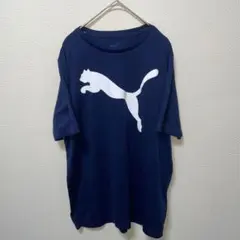 PUMA プーマ　ネイビー ロゴプリント　Tシャツ　半袖　L