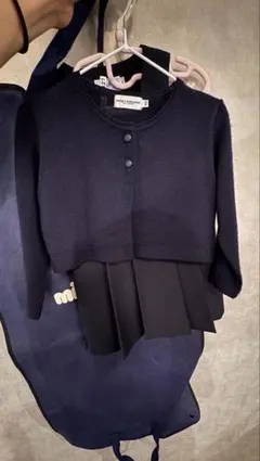 ミキハウス　ネイビー カーディガンとプリーツスカート セット　受験通塾入園入学