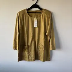 【新品】日本製 長袖カットソー マスタード ポケット付　おばあちゃん服　シニア服