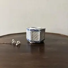 六角透かし　染付盃台1点　明治　大正　瀬戸　伊万里　酒台　アンティーク　検:李朝