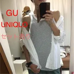 試着のみ美品 GUメンズワッフルタンクトップ UNIQLOメンズ白シャツ セット