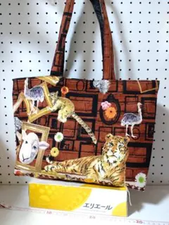 トートバッグ エコ サブ リバーシブル アニマル フラワー 軽量 ハンドメイド