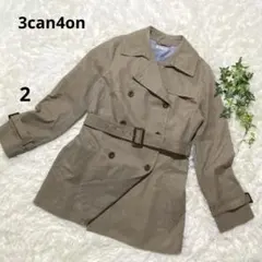 3can4on ベージュ チェック トレンチコート　綿　2 M