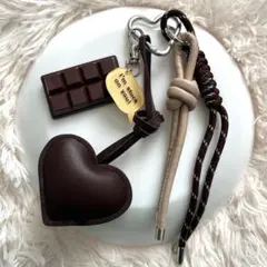 本日;限り　バッグチャームキーチャーム　ハート　チョコ　じゃらじゃら　ブラウン