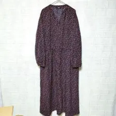 UNIQLO ユニクロ (L)　花柄プリント Vネックロングシャツワンピース
