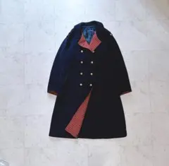 familiar ファミリア ロングコート 金ボタン チェック ウール混 ダブル