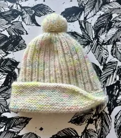 ハンドメイドポンポン付きニット帽 (子供用)