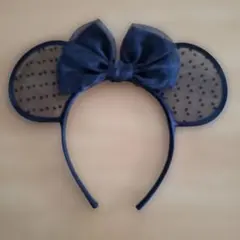 東京ディズニーリゾート　ミニーカチューシャ　水玉レース　黒色
