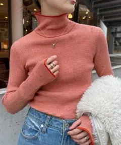 CIAOPANIC TYPY アンチピリング配色ステッチボーダータートルニット