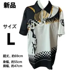 新品　ポロシャツ　半袖　L　白　黒　ゴルフ　ビッグプリント　速乾　ポリエステルのサムネイル