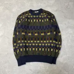 【日本製】　90s　レトロ　ウール　ニット　セーター　総柄　古着MIX　個性的