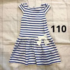 PETIT BATEAU プチバトー青×白ボーダーワンピース 5歳110cmのサムネイル