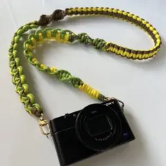 パラコード カメラストラップ｜イエロー×グリーン×ブラウン｜約99cm｜ナスカン