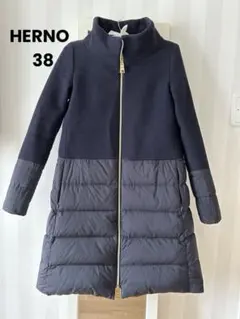 HERNOヘルノ　異素材切り替えダウン　コート　ジャケット　ネイビー　38/M