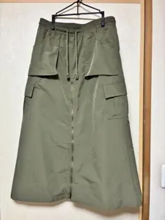 カーゴポケット付きオリーブグリーンロングスカート L