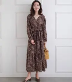 clear 小花柄カシュクールワンピース リボン ブラウン 茶色