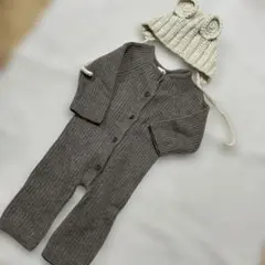 ニットロンパース 耳付き帽子 セット　韓国子供服のサムネイル