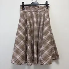 ロディスポット ブラウン プリーツ切り替えチェック柄 フレアスカート