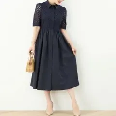 Liala×PG♡新品 コットンレース チューリップ袖 シャツ襟 ワンピース
