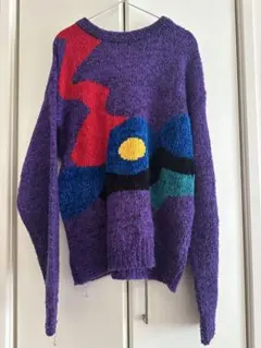 vintage 古着　アート柄　紫色 ニットセーター