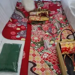 古典赤正絹振袖フルセット等 袋帯 帯締め 帯揚げ 半襟 重ね襟 成人式卒業式等