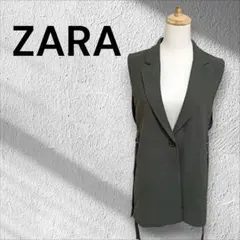 Zara ザラ ロングジレ ベスト カーキ Dカン サイドベルト トレンチ風