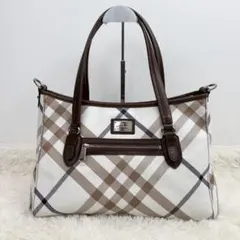 【美品】バーバリーブルーレーベル　ハンドバッグ　ノバチェック　キャンバス　レザー