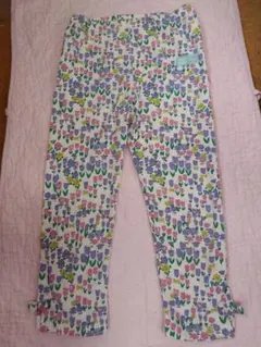 美品❣️KP 130春夏♡花柄 綿レギンス七分丈裾リボン