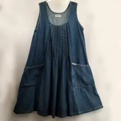 デニム Aライン ジャンパースカート/ノースリーブワンピース プリーツデザイン