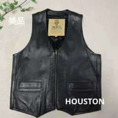 美品 HOUSTON / ヒューストン　カウレザーベスト牛革ミリタリー ブラックのサムネイル