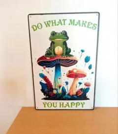 ブリキ看板　アート　カエル　キノコ　癒し　北欧風　ユニーク　ユーモア　ナチュラル