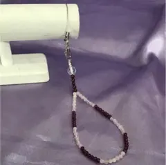 ⭐️インド製☆天然石★ハンドメイド ストラップC〜水晶＆ガーネット＆ローズクォーツ