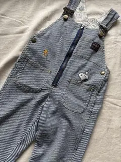 100SNOOPYラングラーwranglerオーバーオール ストライプスヌーピー