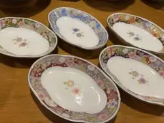 多色花柄陶器皿 5枚セット