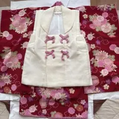 七五三 三歳 女児 被布コート 単品 正絹 総絞り 柄刺繍 赤地 NO39685 
