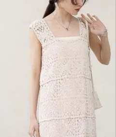 【値下げ】アイボリー クロシェレース編み キャミワンピース Mサイズ