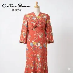 paakopod❣️レオナール　カンカン　シルク混 ロングワンピース レオナール シルク混 花柄ワンピース 長袖 ロング丈 カンカン ブルー